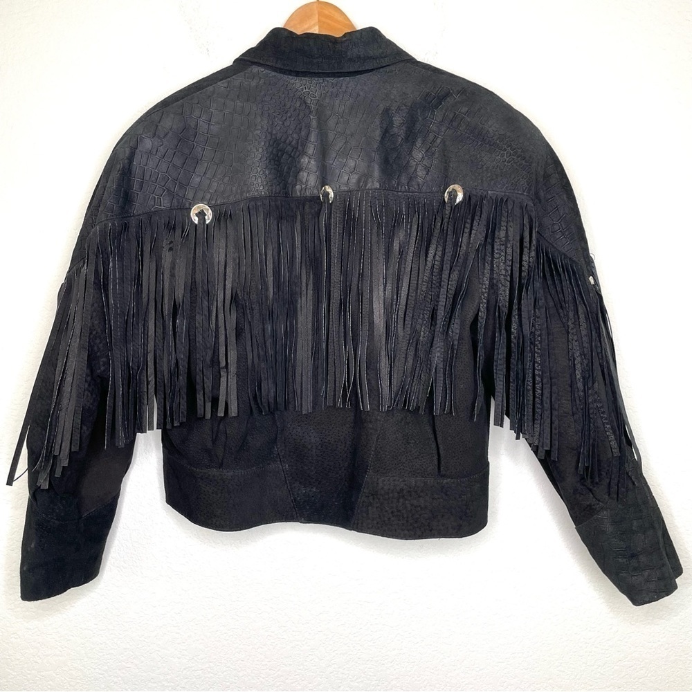 Vintage sueded leather fringed crop jacket medium - Picture 4 of 15